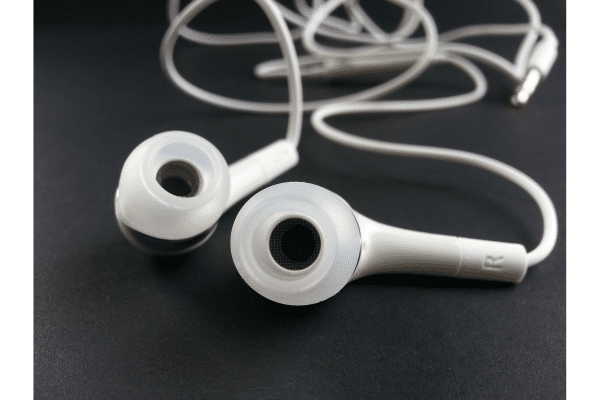 closeup of earbuds and cord